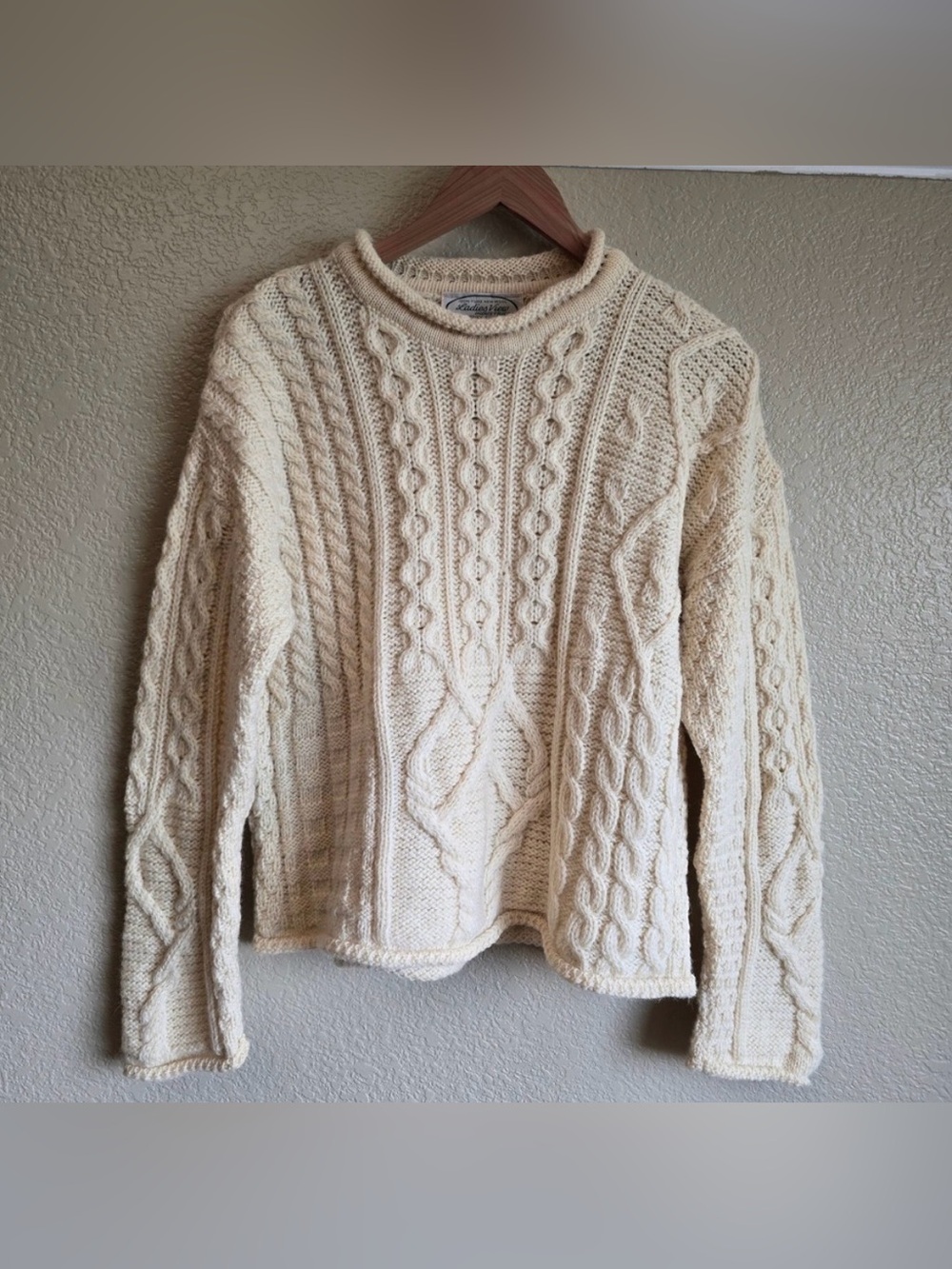 Cream Cable Knit Sweater 100% Wool